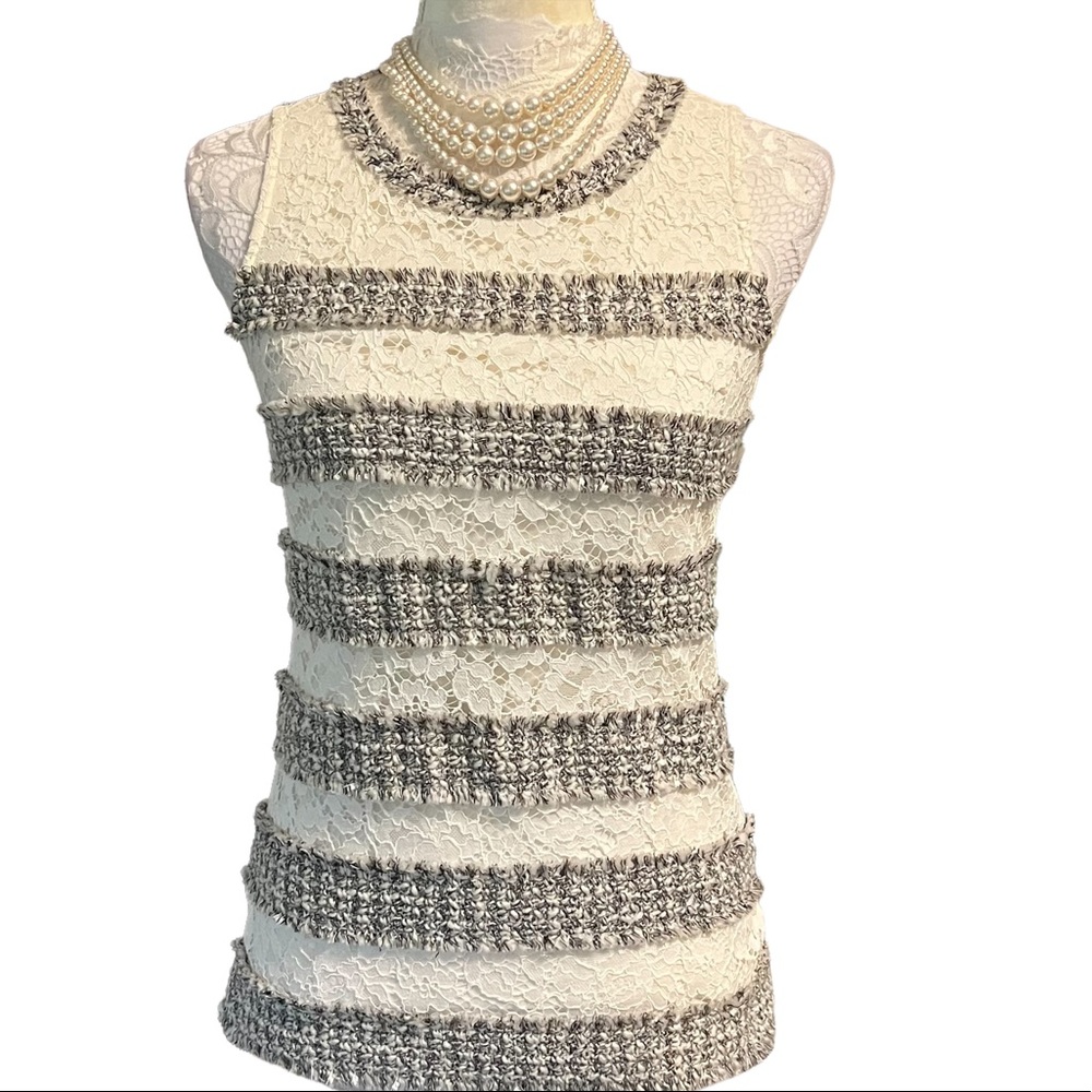 J. Crew ivory and grey lace dressy sleeveless sweater size xxs
